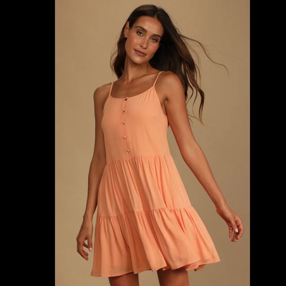 Lulu's Swing Me Along Light Orange Tiered Button-Front Swing Dress (NWOT)